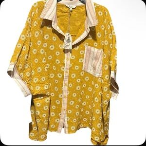 Easel Yellow Floral Oversized Button-Up Shirt